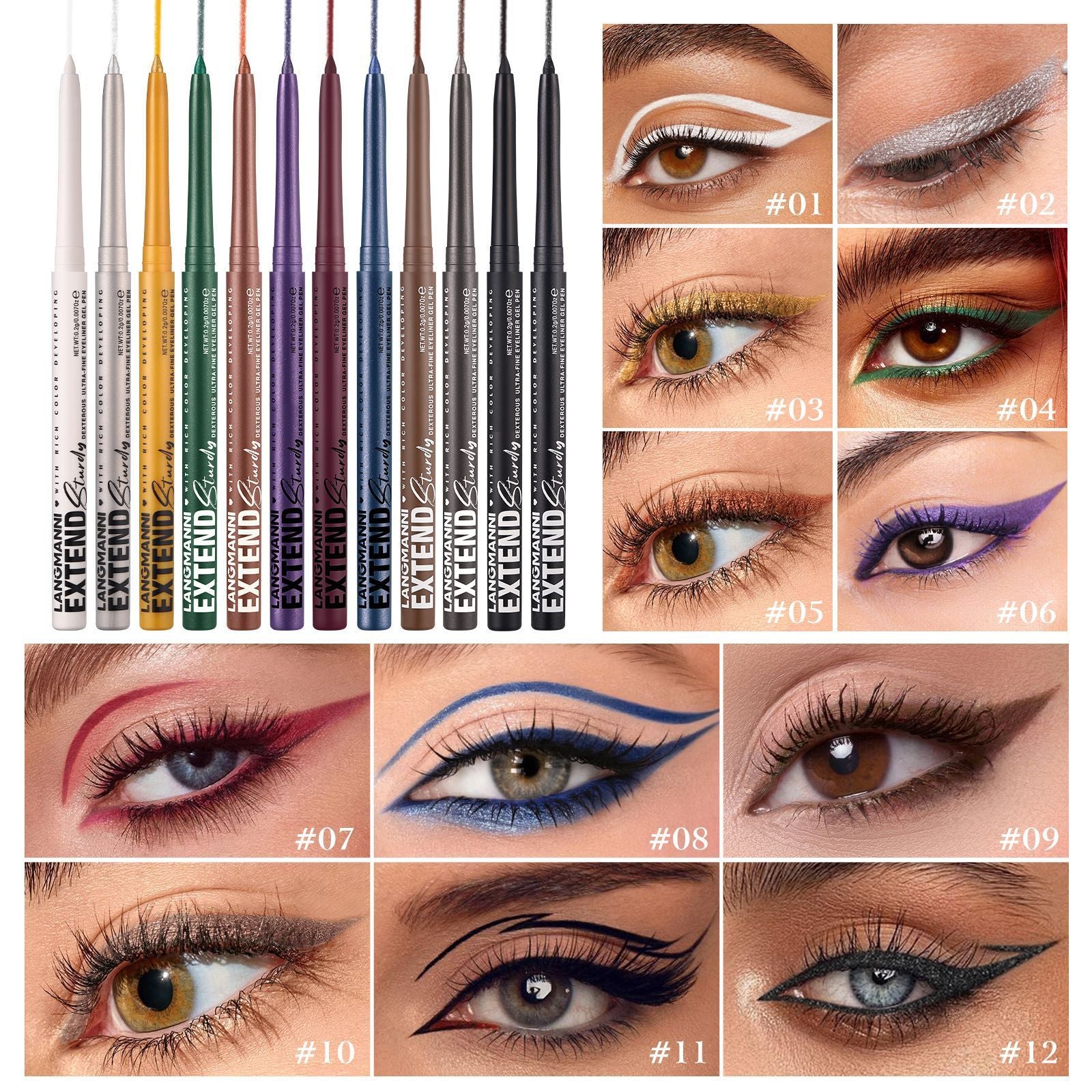 Colorful  Glitter Eyeliner Pencils Waterproof & Smudgeproof For Party, Halloween, Cosplay Makeup 12 Vibrant Shades