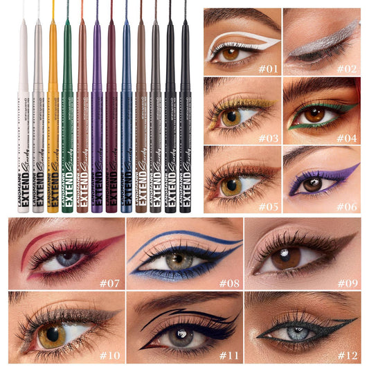 Colorful Gel Glitter Eyeliner Pencils Waterproof & Smudgeproof For Party, Halloween, Cosplay Makeup 12 Vibrant Shades